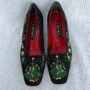 Vintage Square toe embroidered Christmas shoes with clear heels 🎄